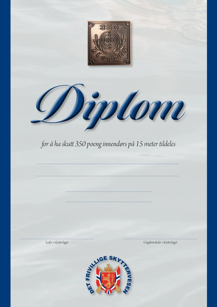 350-merke innendørs og diplom